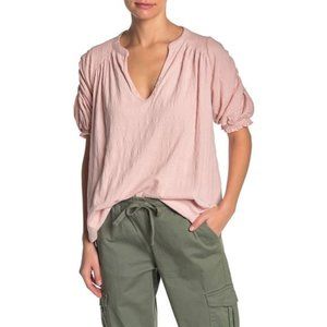 FREE PEOPLE Fever Dream Ruched Shirt Pale Pink